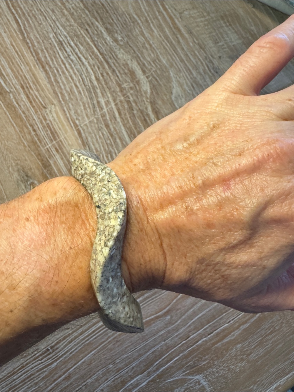Carved stone wave bangle bracelet